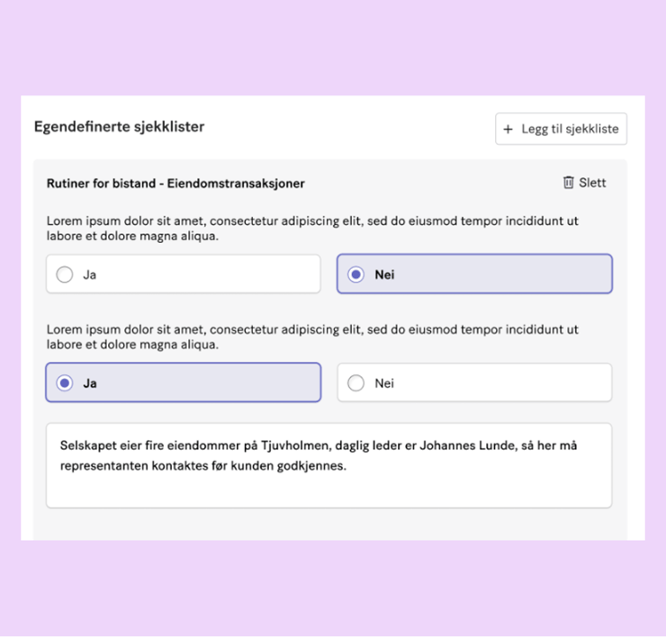 EgendefinerteSjekklister